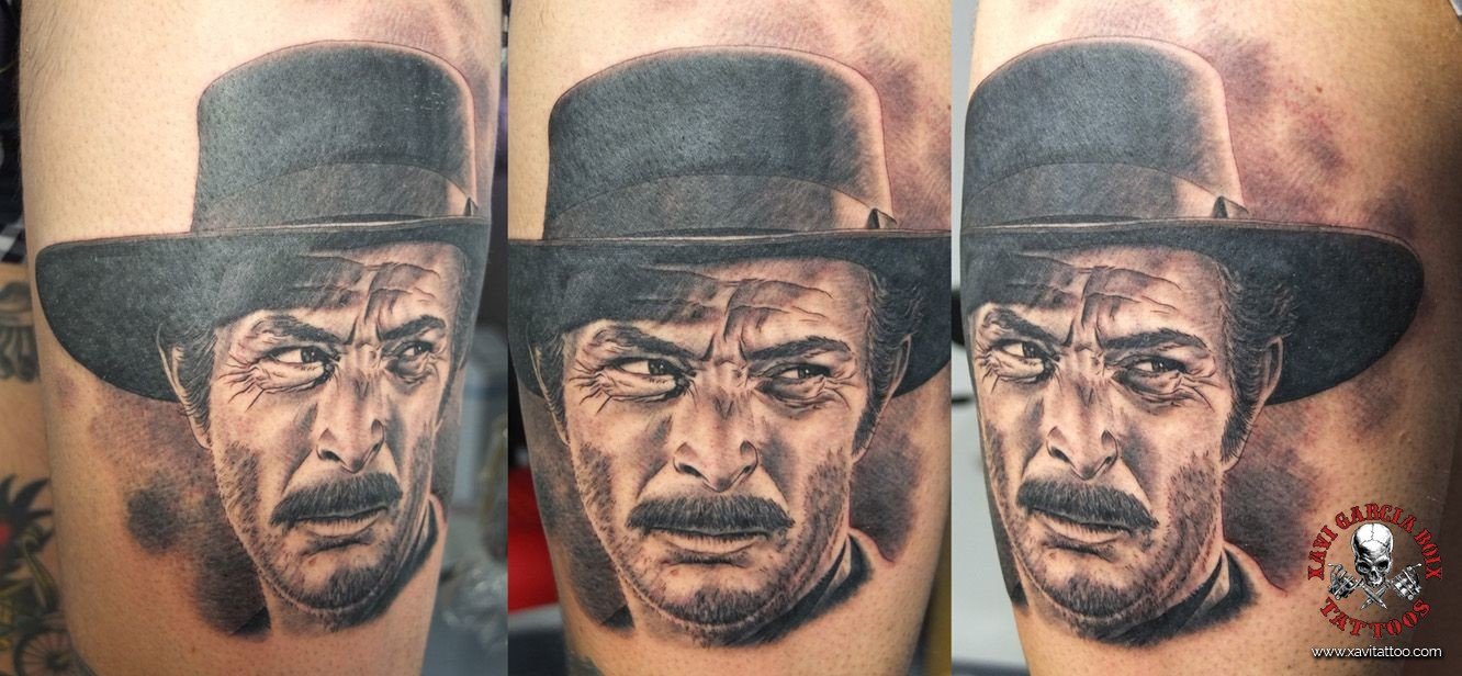 Tatuaje retrato realista de El bueno, el feo y el malo (II) en Valencia por Xavi García Boix