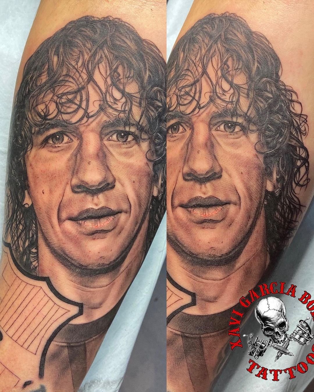 Tatuaje retrato realista de Carles Puyol en Valencia por Xavi García Boix