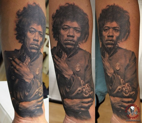Tatuaje retrato realista de Jimi Hendrix (II) en Valencia por Xavi García Boix
