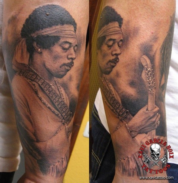 Tatuaje retrato realista de Jimi Hendrix (IV) en Valencia por Xavi García Boix