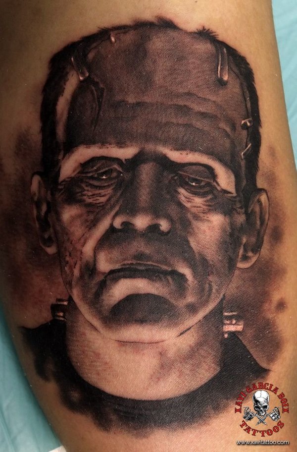 Tatuaje retrato realista de Frankenstein en Valencia por Xavi García Boix