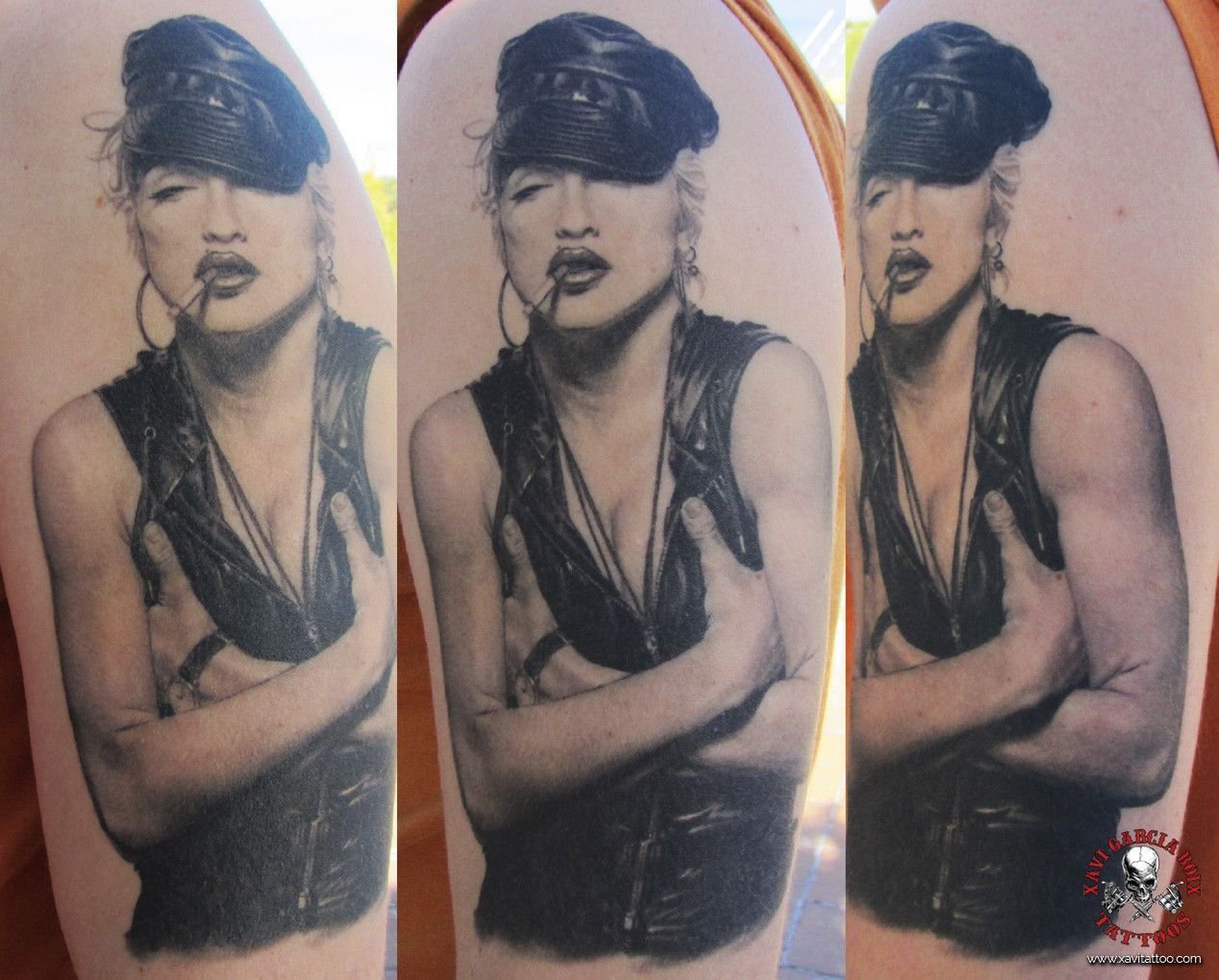 Tatuaje retrato realista de Madonna (III) en Valencia por Xavi García Boix