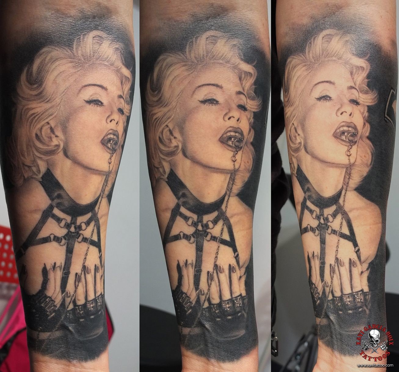 Tatuaje retrato realista de Madonna en Valencia por Xavi García Boix