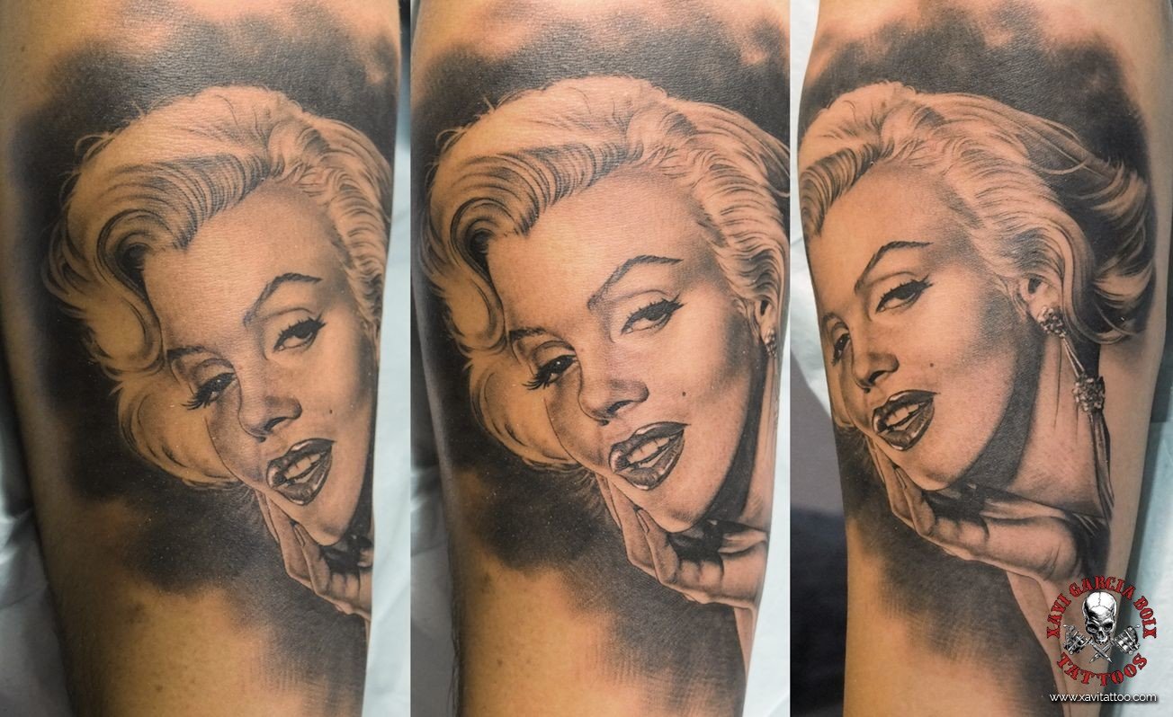 Tatuaje retrato realista de Marilyn Monroe (II) en Valencia por Xavi García Boix