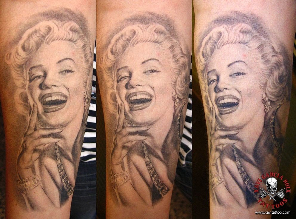 Tatuaje retrato realista de Marilyn Monroe en Valencia por Xavi García Boix