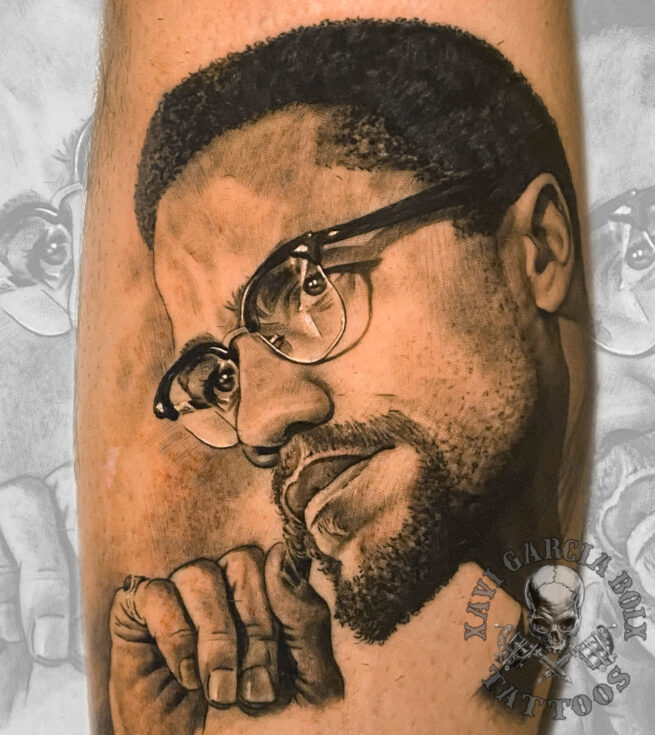 Tatuaje retrato de Malcom X