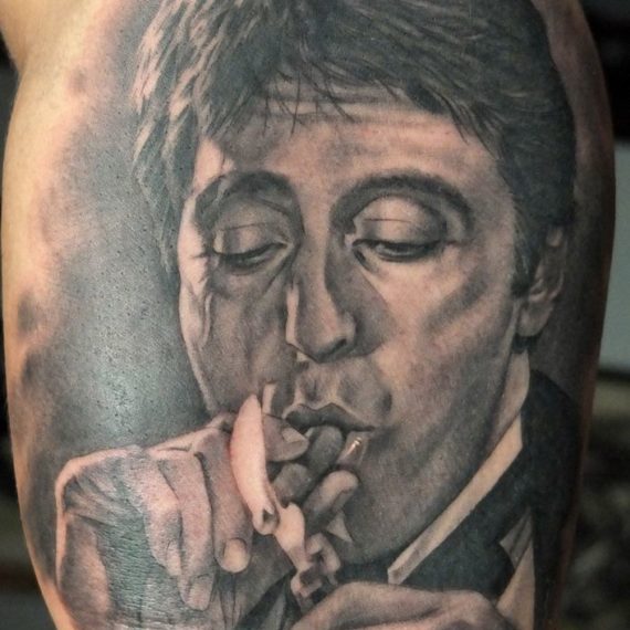 xavi garcia boix tattoo retrato realismo portrait realism tatuaje valencia tatuajes personajes famosos famous characters el precio del poder scarface Al Pacino-01